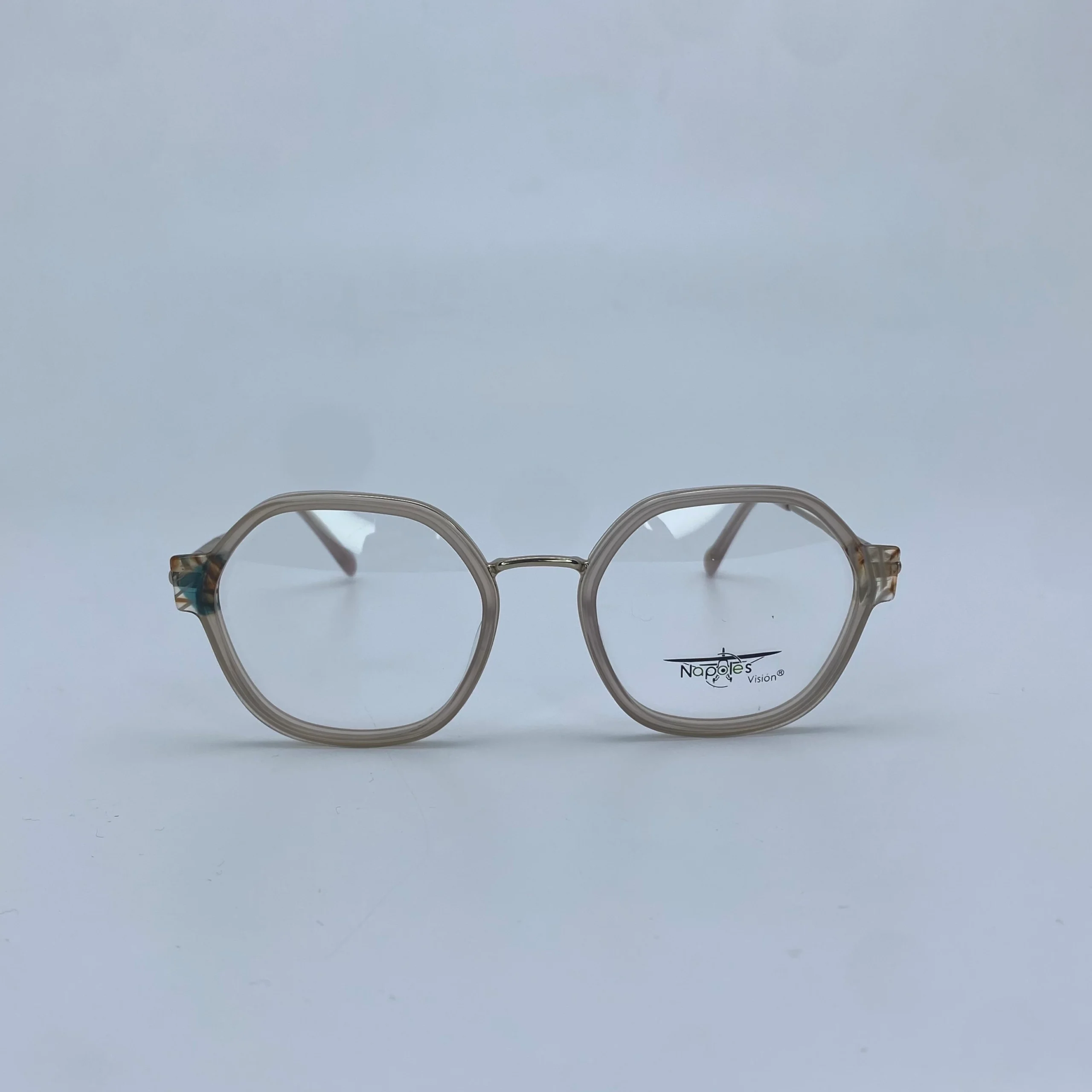 Montura Óptica de Mujer en Acetato laminado y brazos en Acero Quirúrgico - Nápoles Visión Dorado Traslúcido C6 - W56113