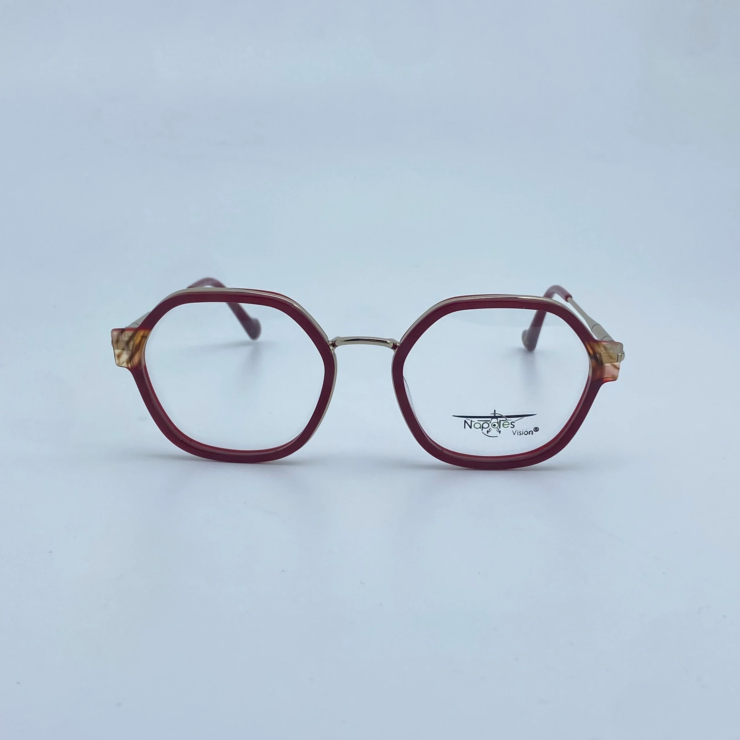 Montura Óptica de Mujer en Acetato laminado y brazos en Acero Quirúrgico - Nápoles Visión Vinotinto C5 - W56113